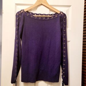 VENUS Navy Blue Shoelace Trim Sweater